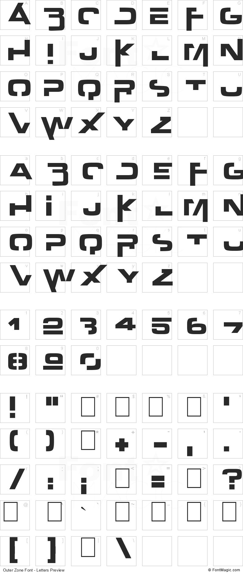 Outer Zone Font - All Latters Preview Chart