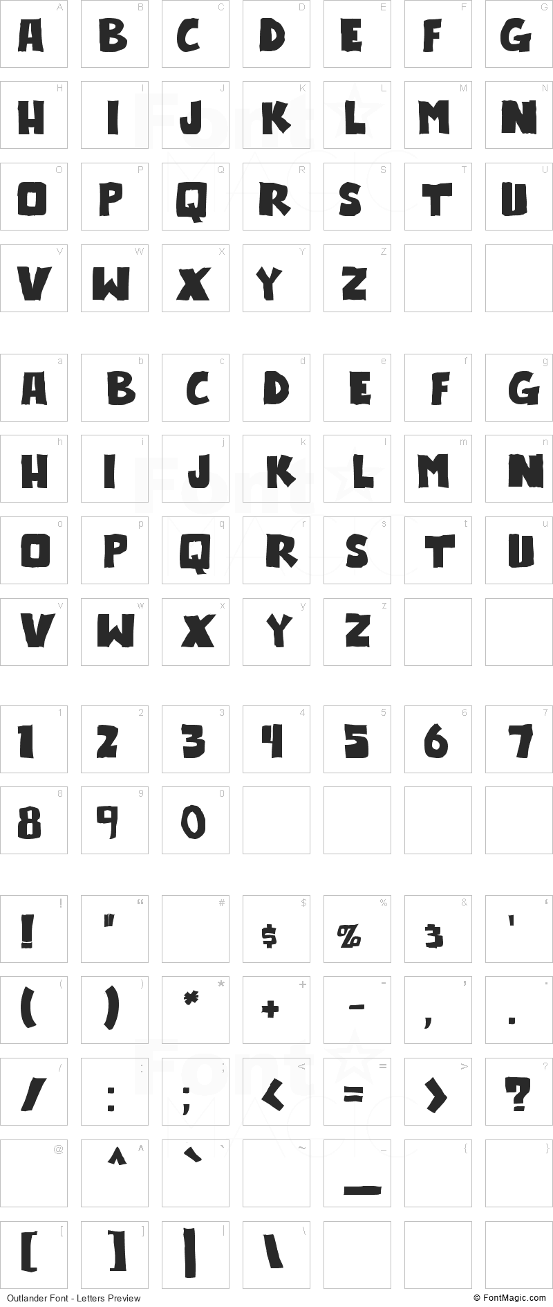 Outlander Font - All Latters Preview Chart