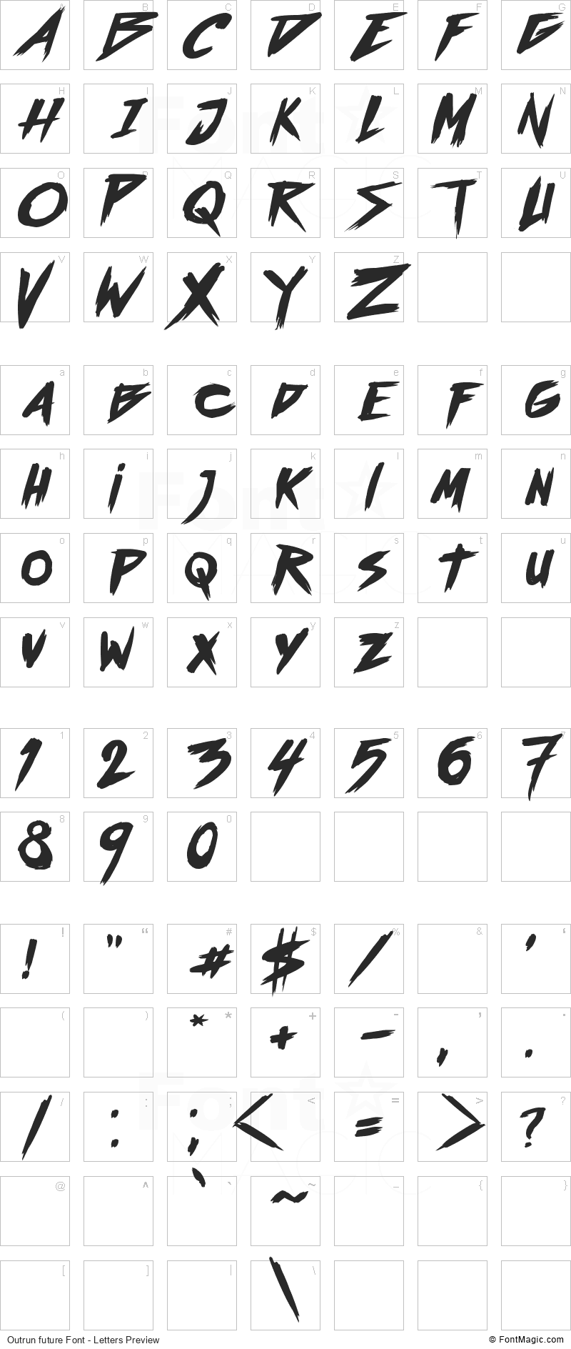 Outrun future Font - All Latters Preview Chart