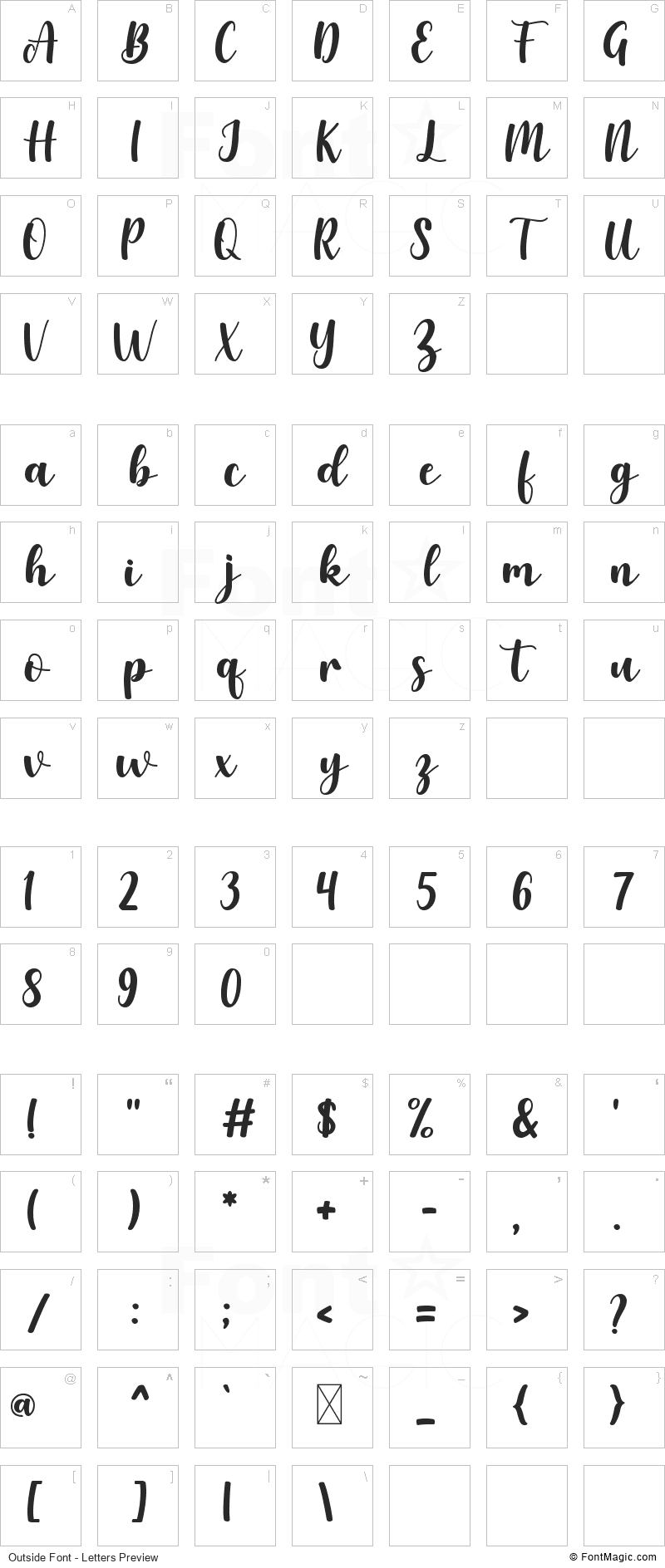 Outside Font - All Latters Preview Chart