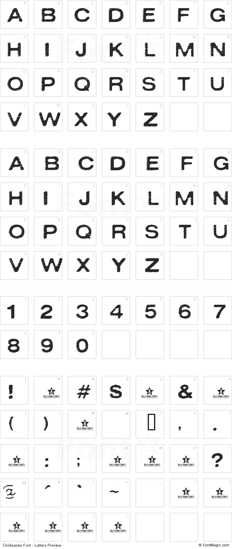 Oxidisaster Font - All Latters Preview Chart