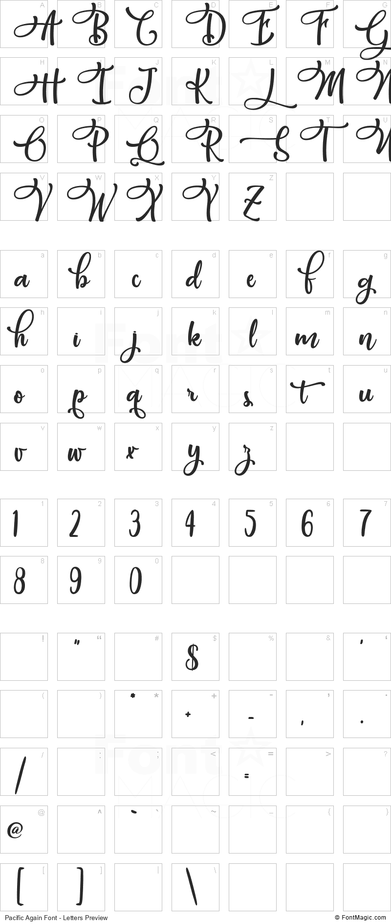 Pacific Again Font - All Latters Preview Chart