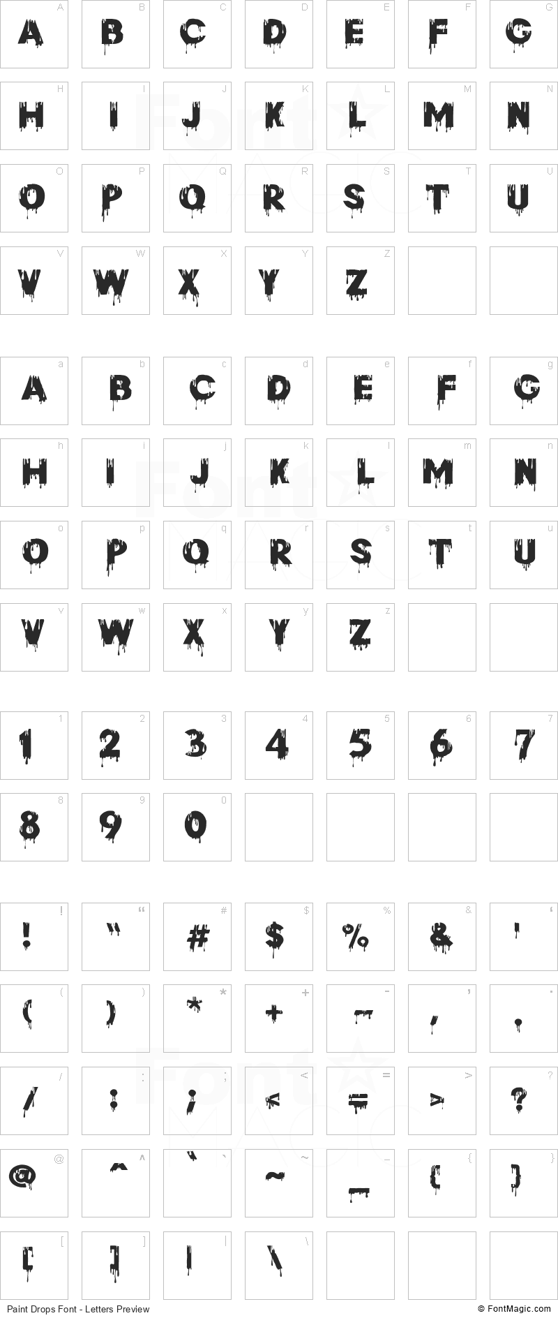 Paint Drops Font - All Latters Preview Chart