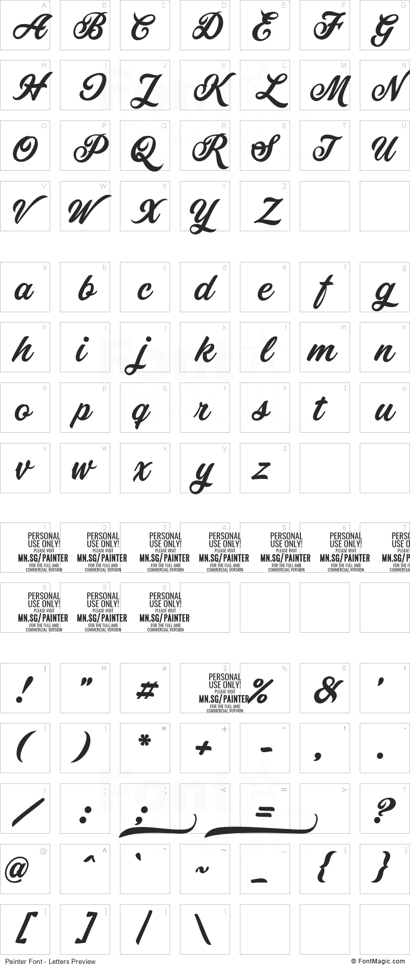 Painter Font - All Latters Preview Chart