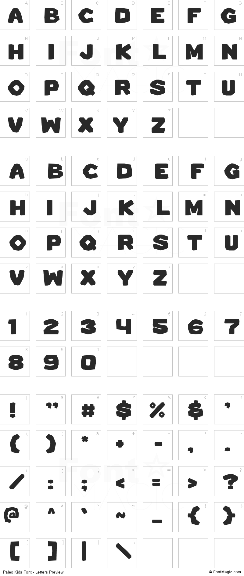 Paleo Kids Font - All Latters Preview Chart
