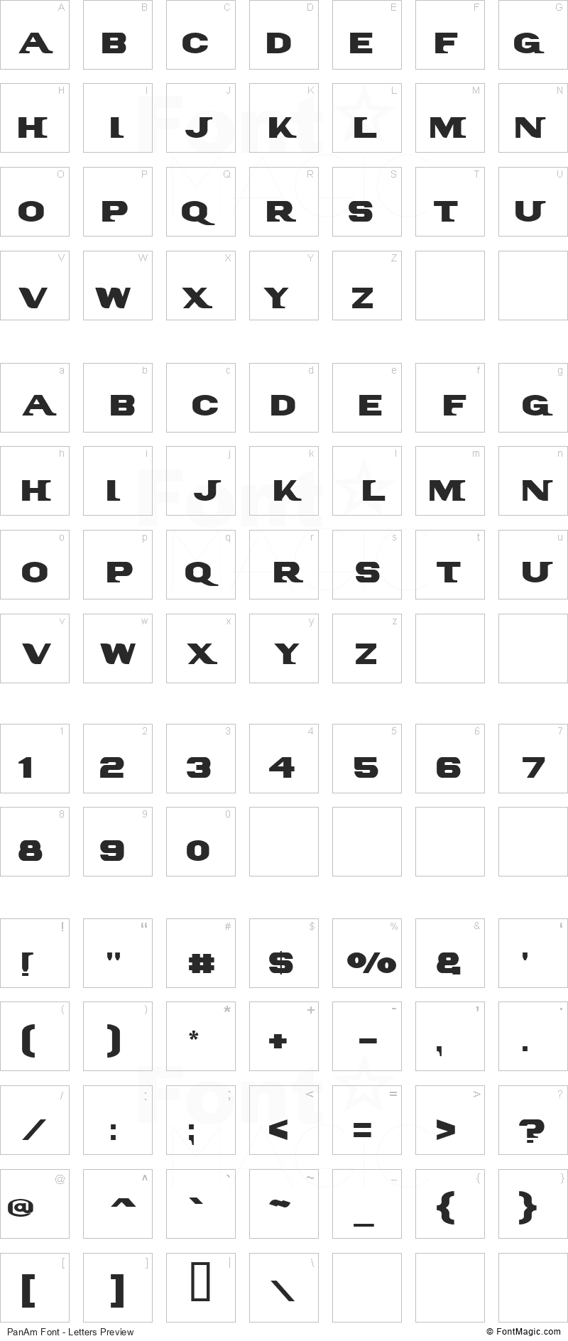 PanAm Font - All Latters Preview Chart