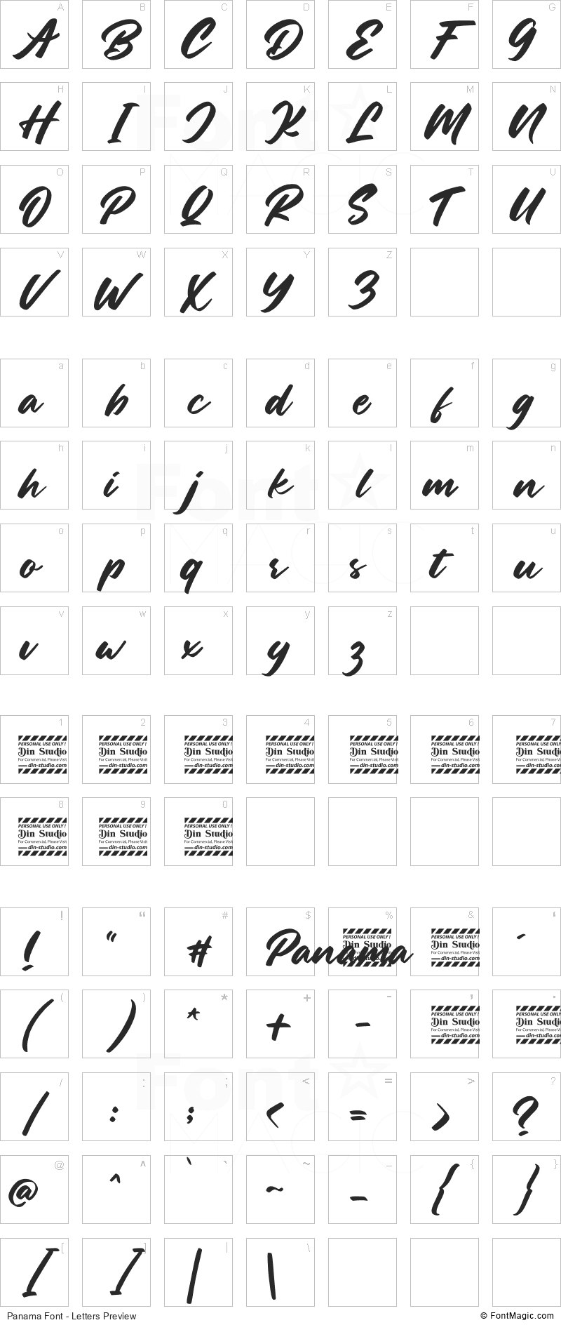 Panama Font - All Latters Preview Chart