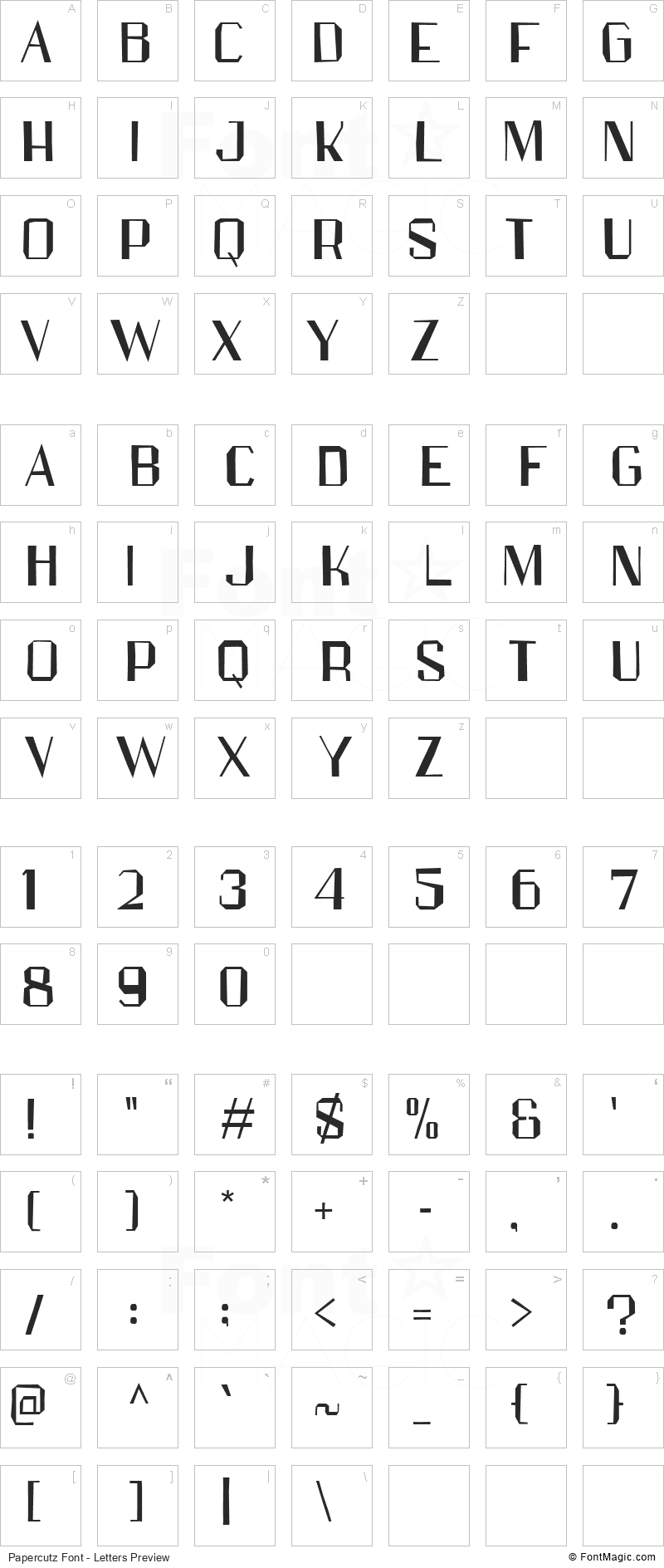 Papercutz Font - All Latters Preview Chart