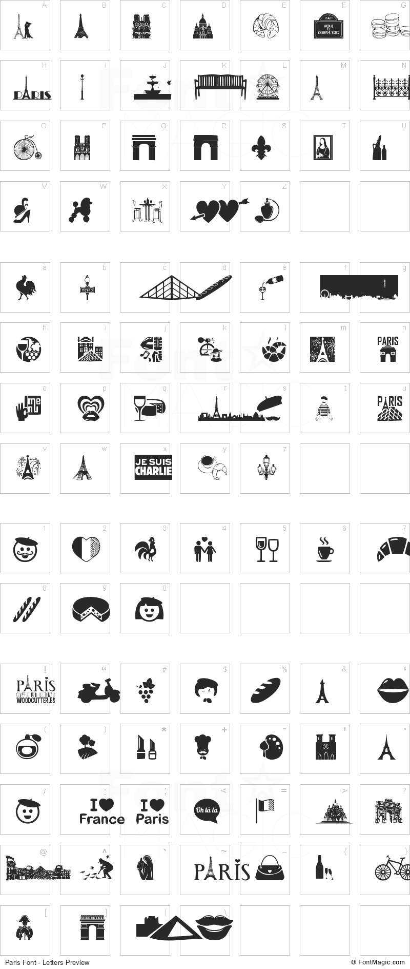 Paris Font - All Latters Preview Chart