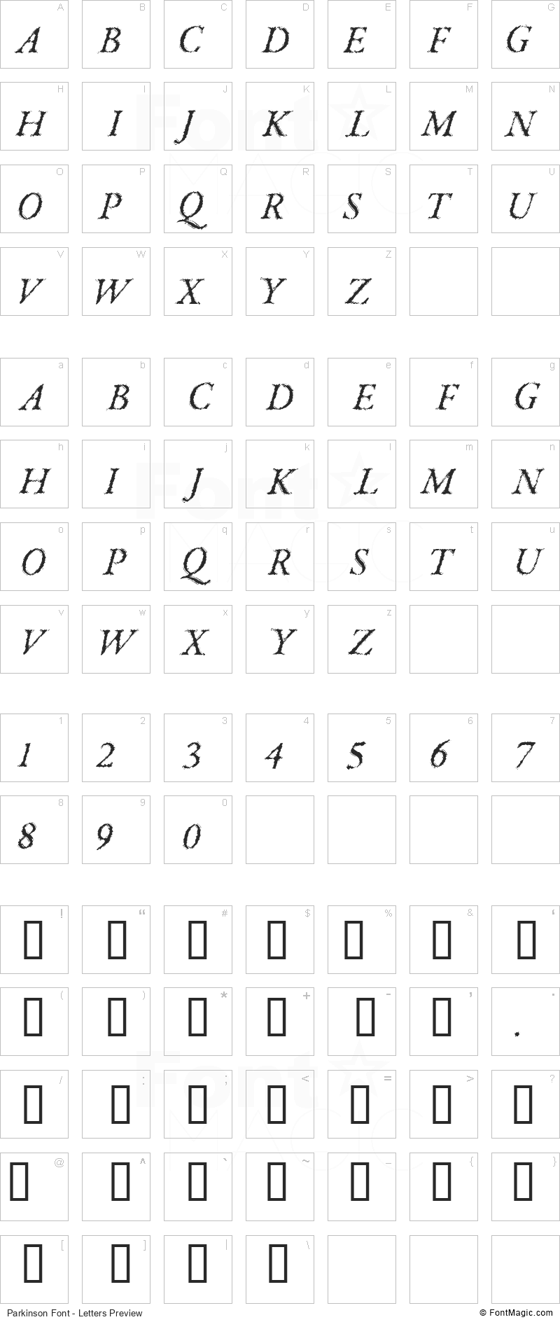Parkinson Font - All Latters Preview Chart