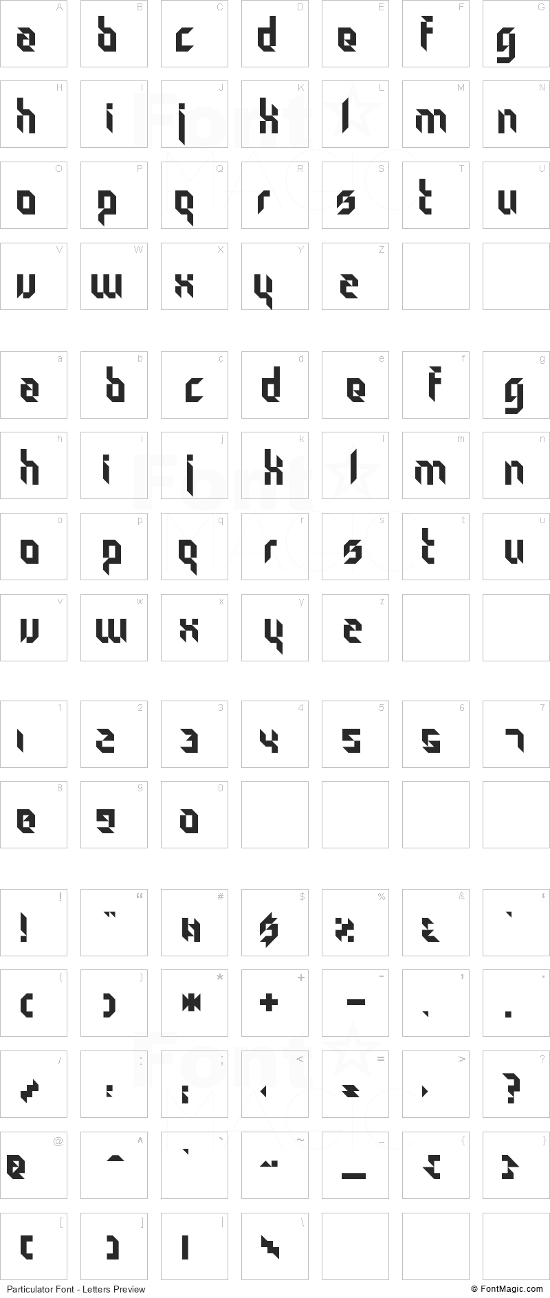 Particulator Font - All Latters Preview Chart