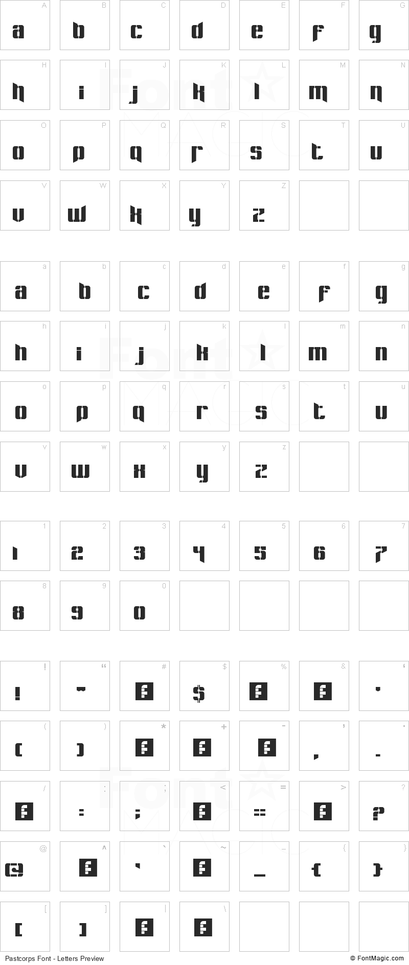 Pastcorps Font - All Latters Preview Chart