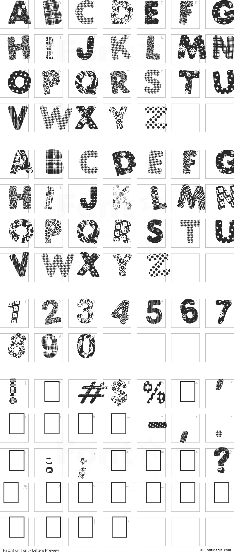 PatchFun Font - All Latters Preview Chart