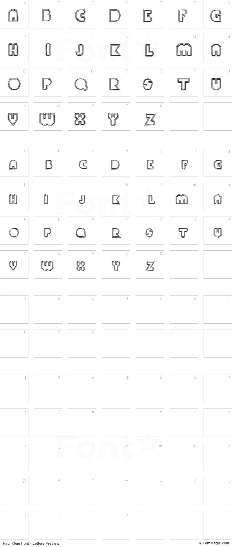 Paul Klein Font - All Latters Preview Chart