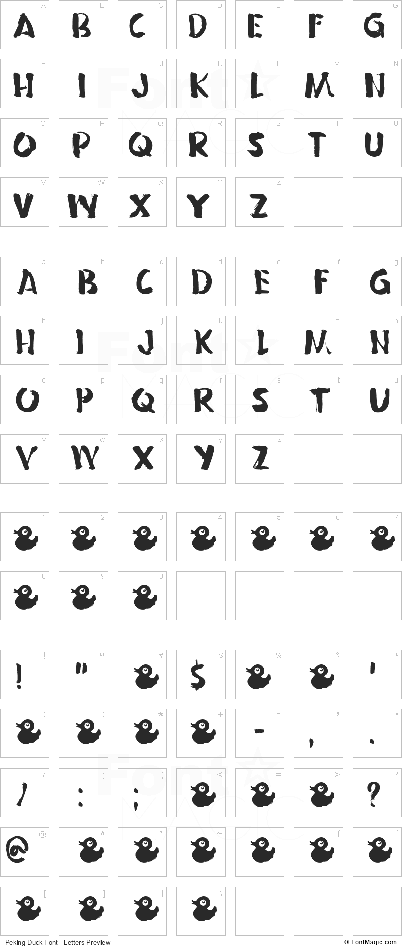 Peking Duck Font - All Latters Preview Chart