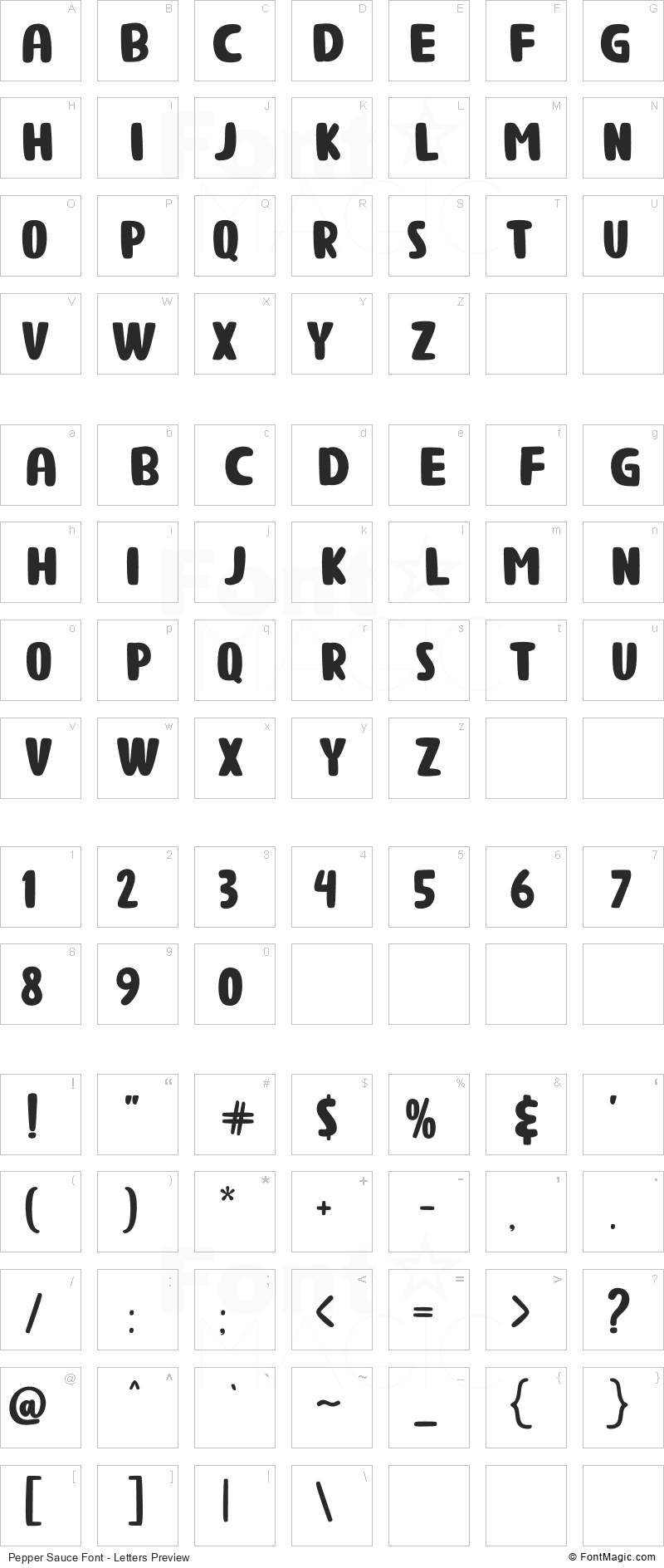 Pepper Sauce Font - All Latters Preview Chart