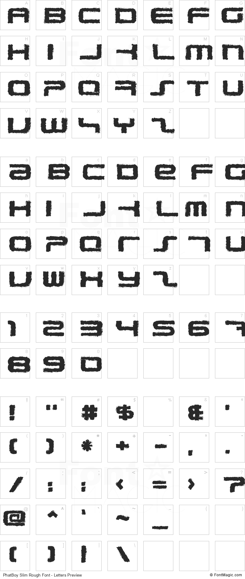 PhatBoy Slim Rough Font - All Latters Preview Chart