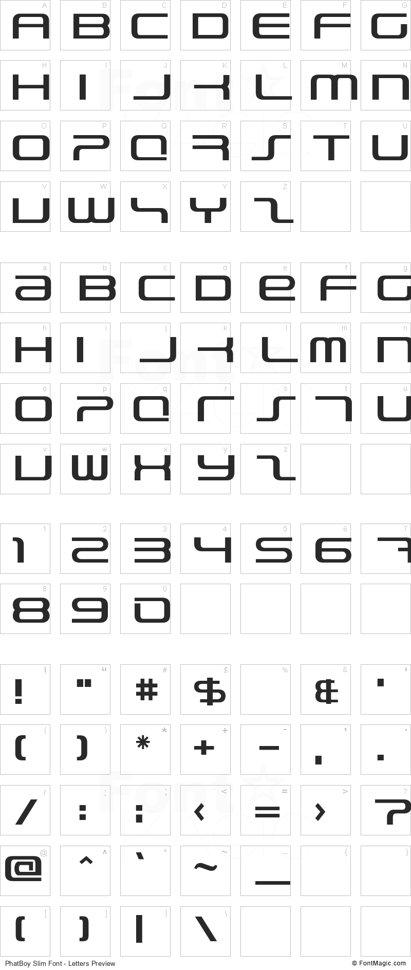 PhatBoy Slim Font - All Latters Preview Chart