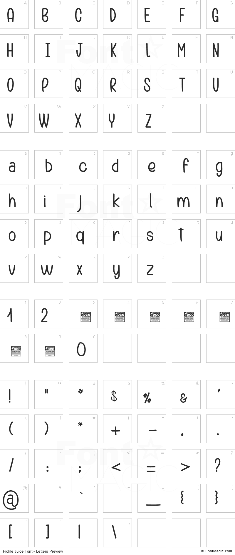 Pickle Juice Font - All Latters Preview Chart