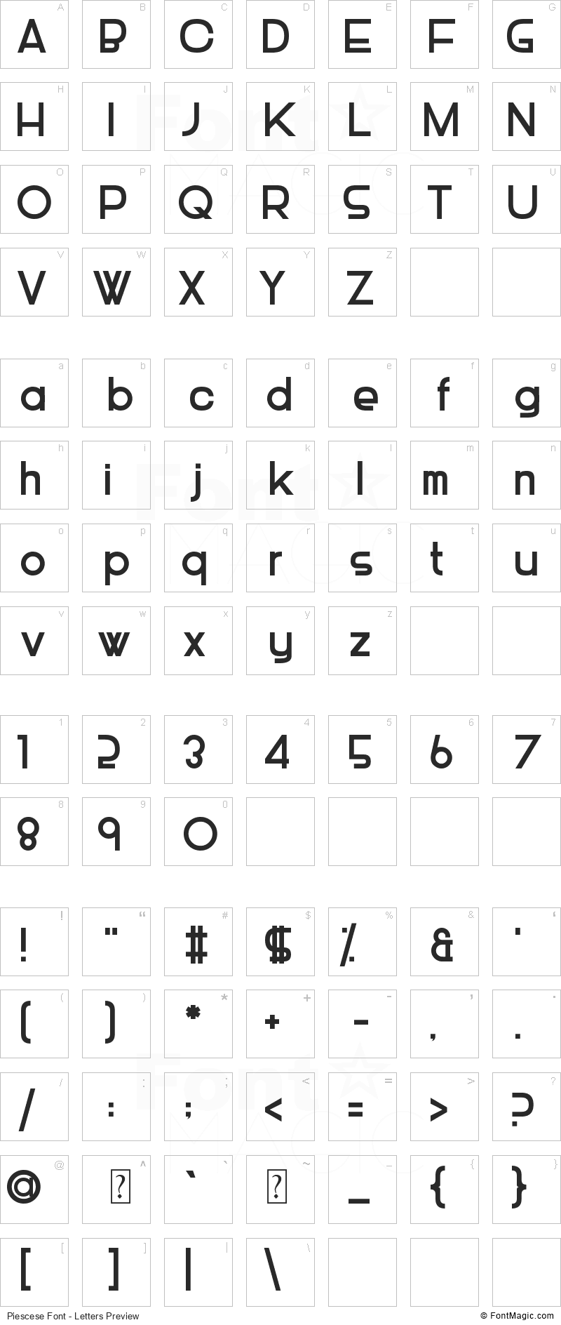 Piescese Font - All Latters Preview Chart