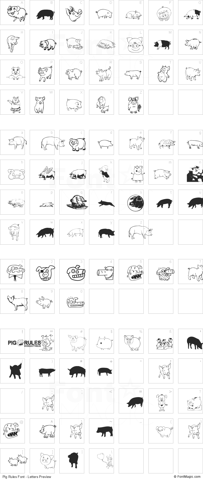 Pig Rules Font - All Latters Preview Chart