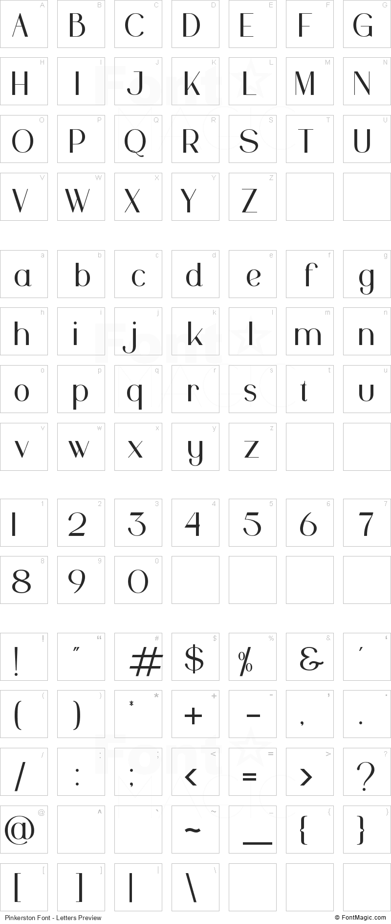 Pinkerston Font - All Latters Preview Chart