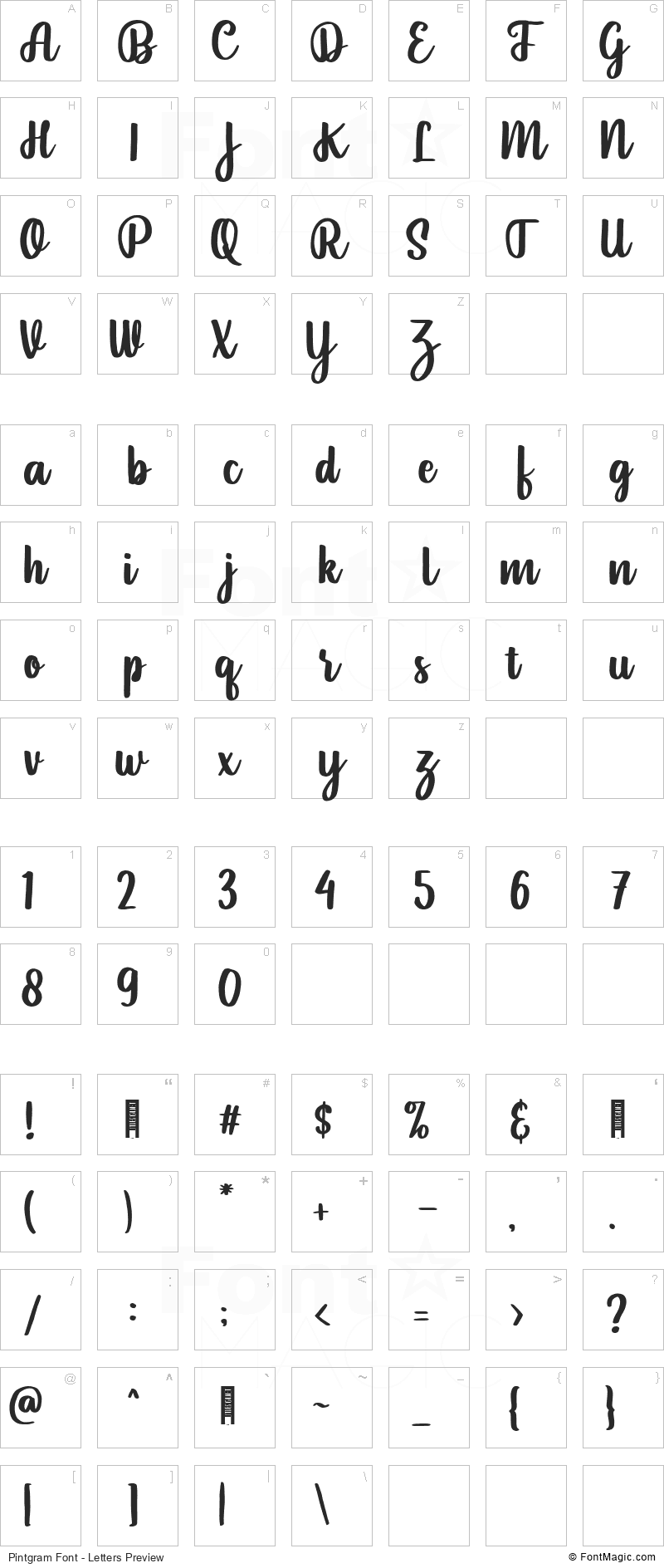 Pintgram Font - All Latters Preview Chart