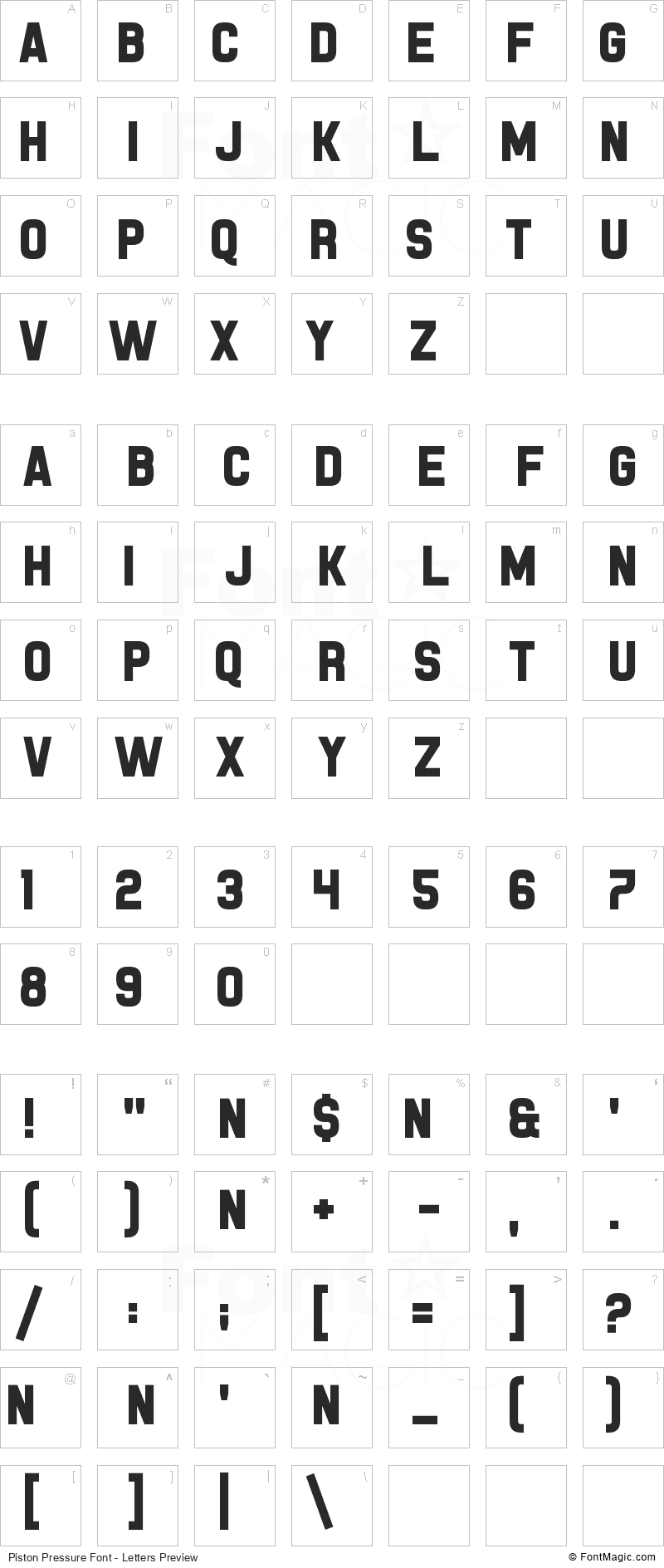 Piston Pressure Font - All Latters Preview Chart