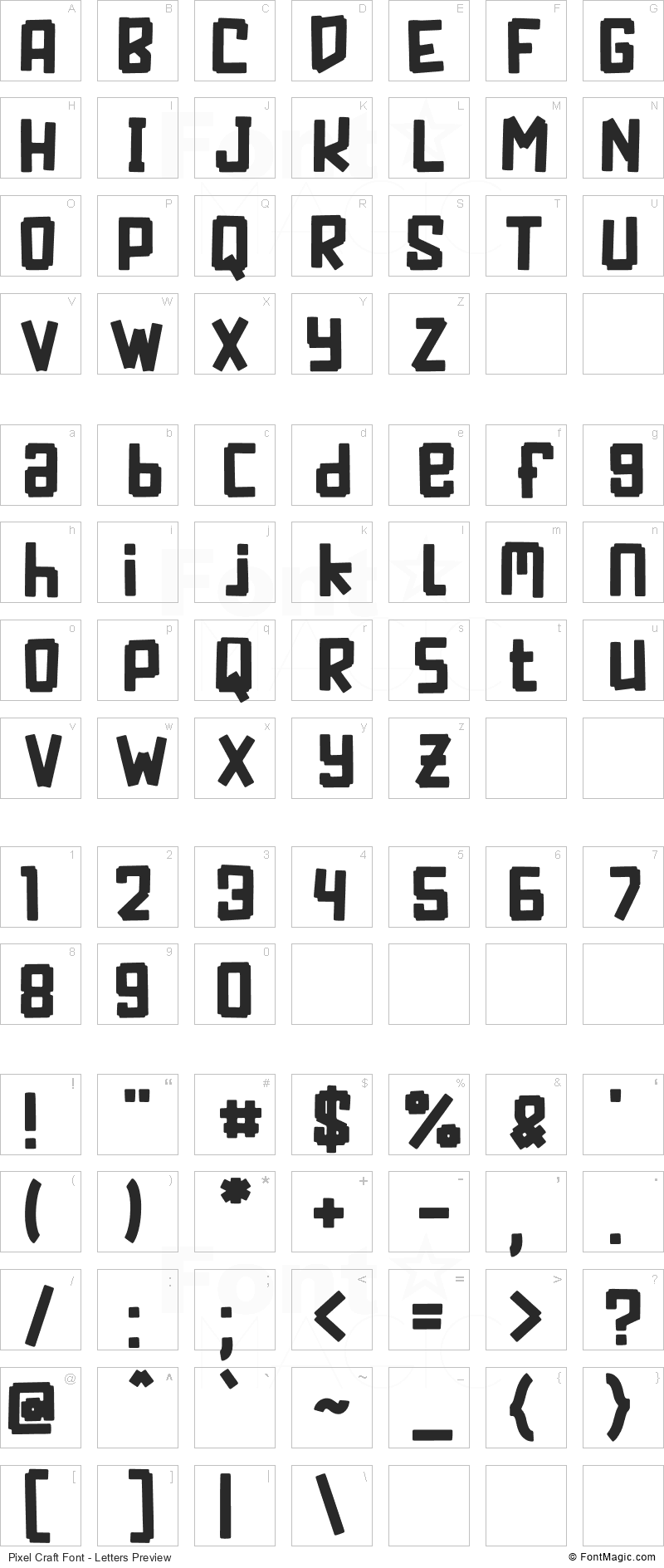 Pixel Craft Font - All Latters Preview Chart