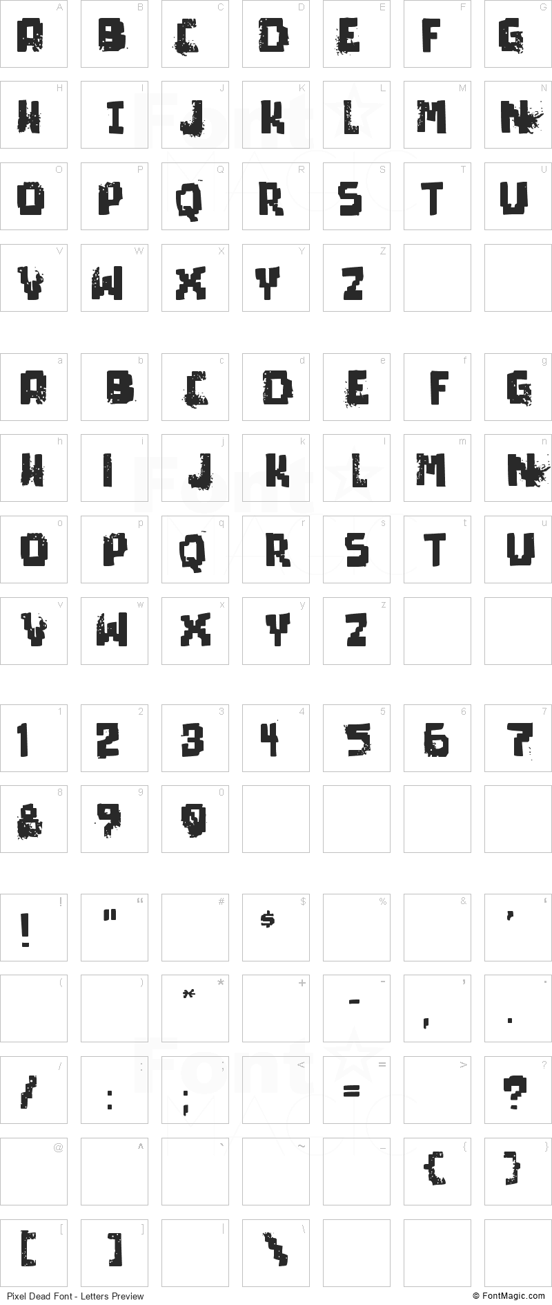 Pixel Dead Font - All Latters Preview Chart