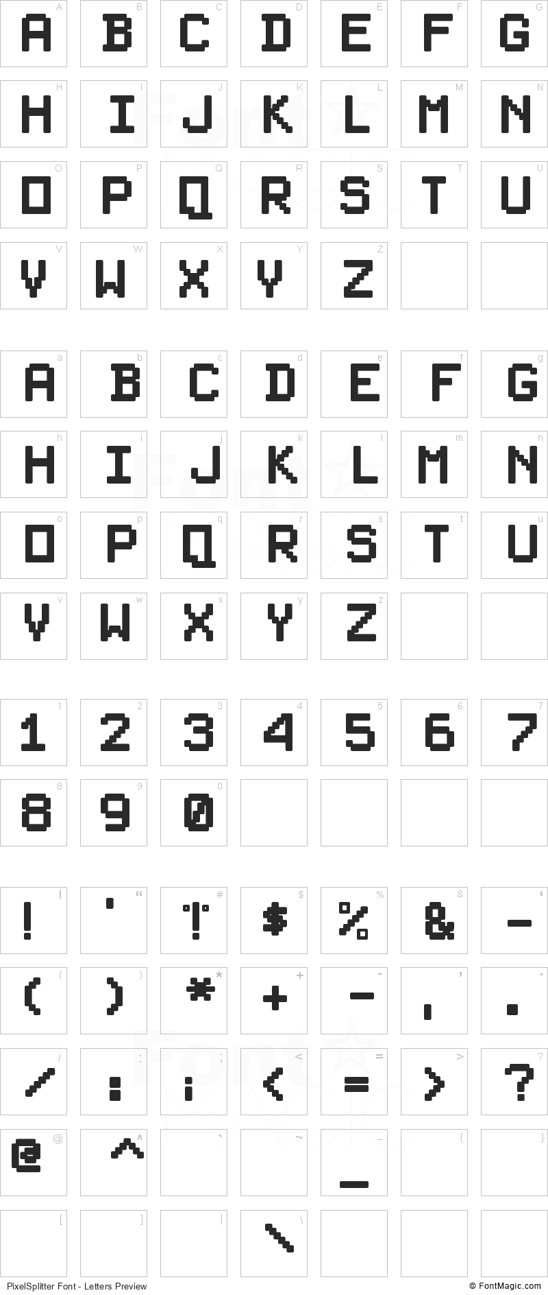 PixelSplitter Font - All Latters Preview Chart