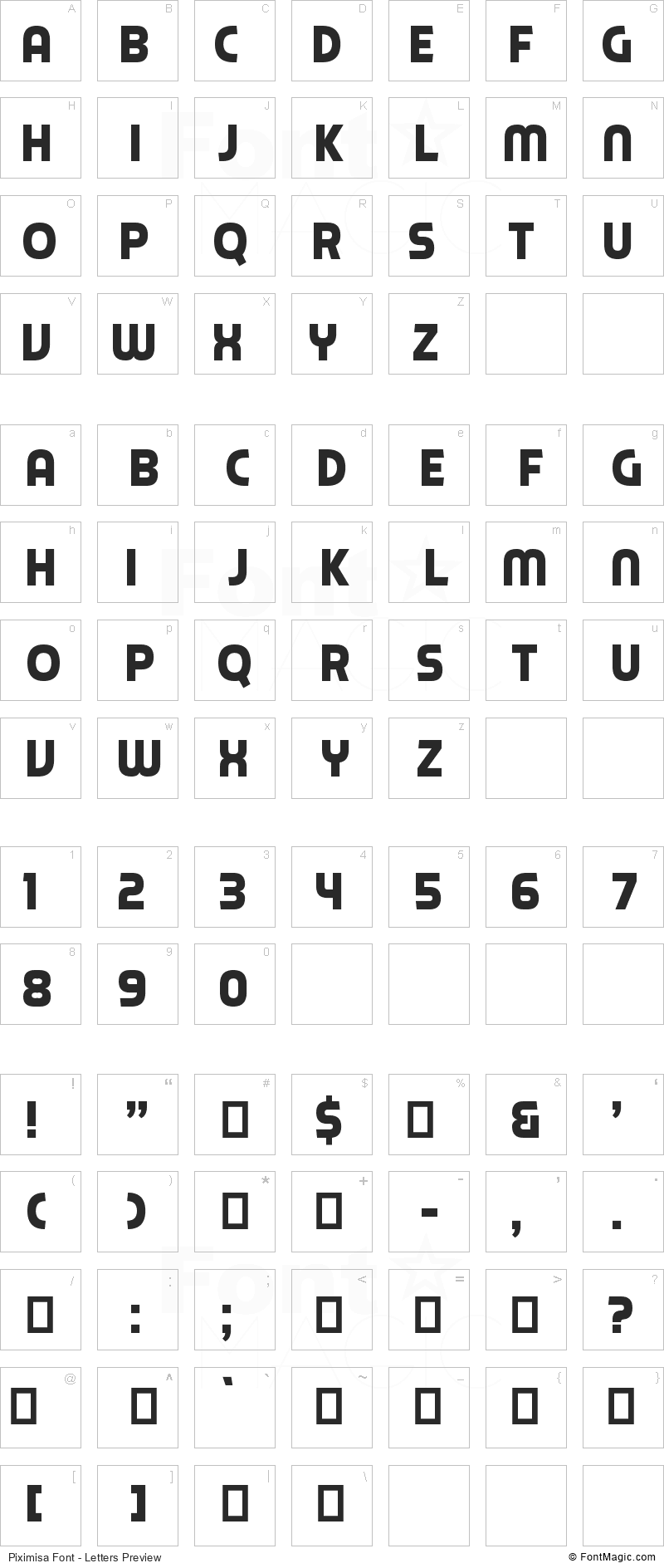 Piximisa Font - All Latters Preview Chart