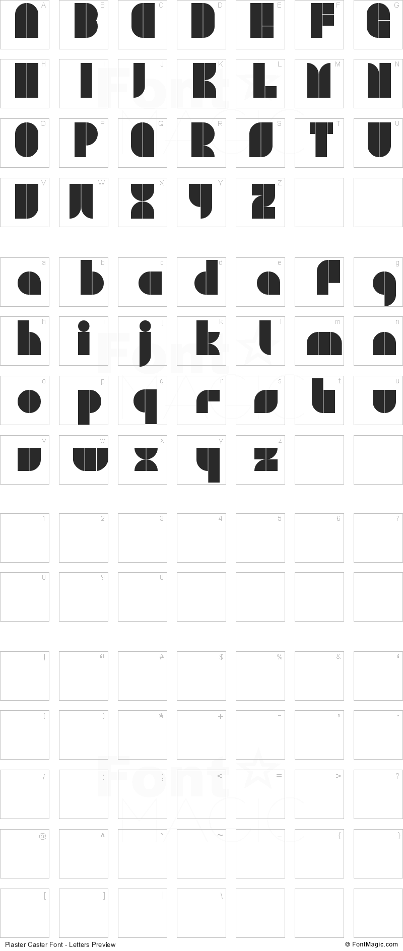 Plaster Caster Font - All Latters Preview Chart