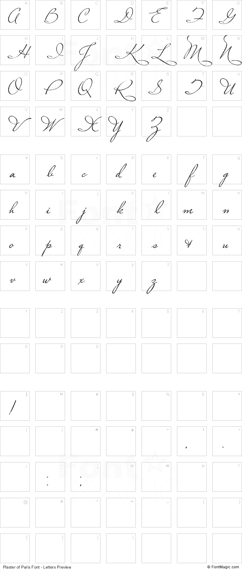 Plaster of Paris Font - All Latters Preview Chart