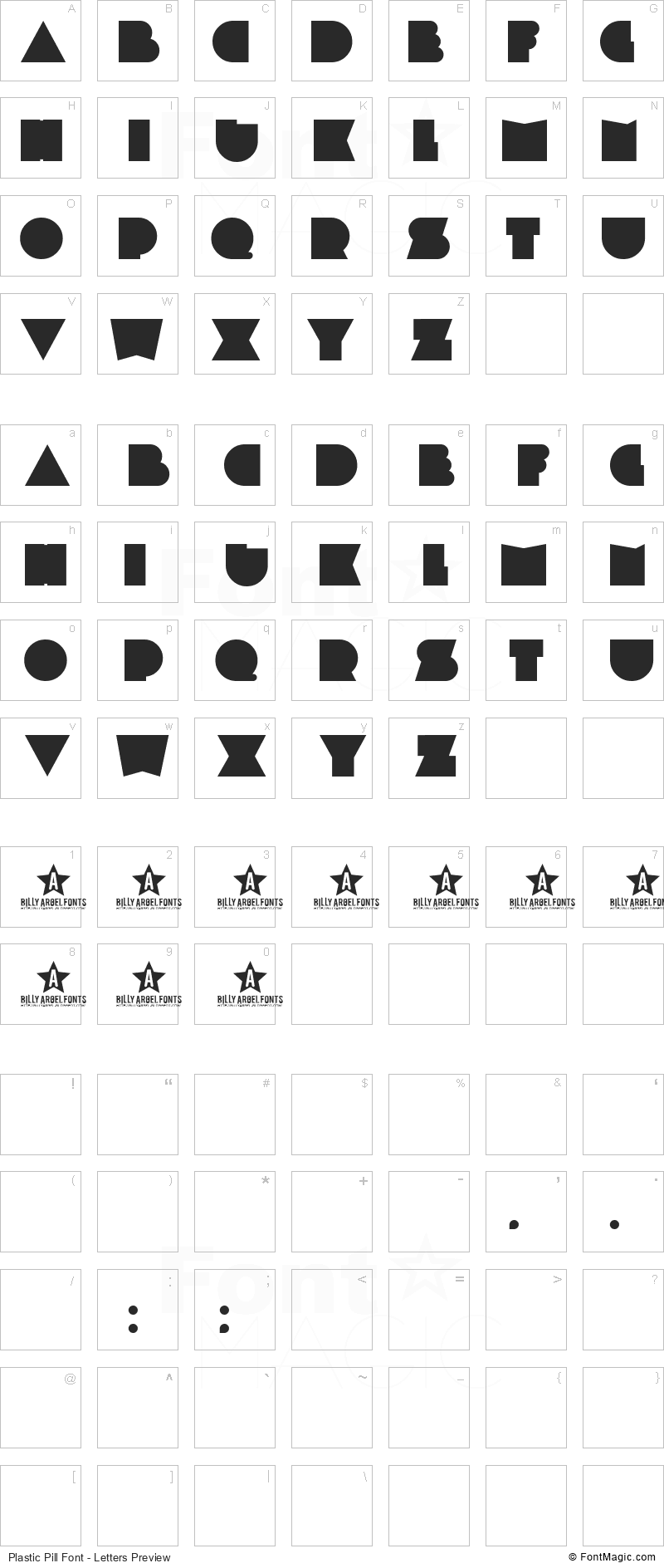 Plastic Pill Font - All Latters Preview Chart