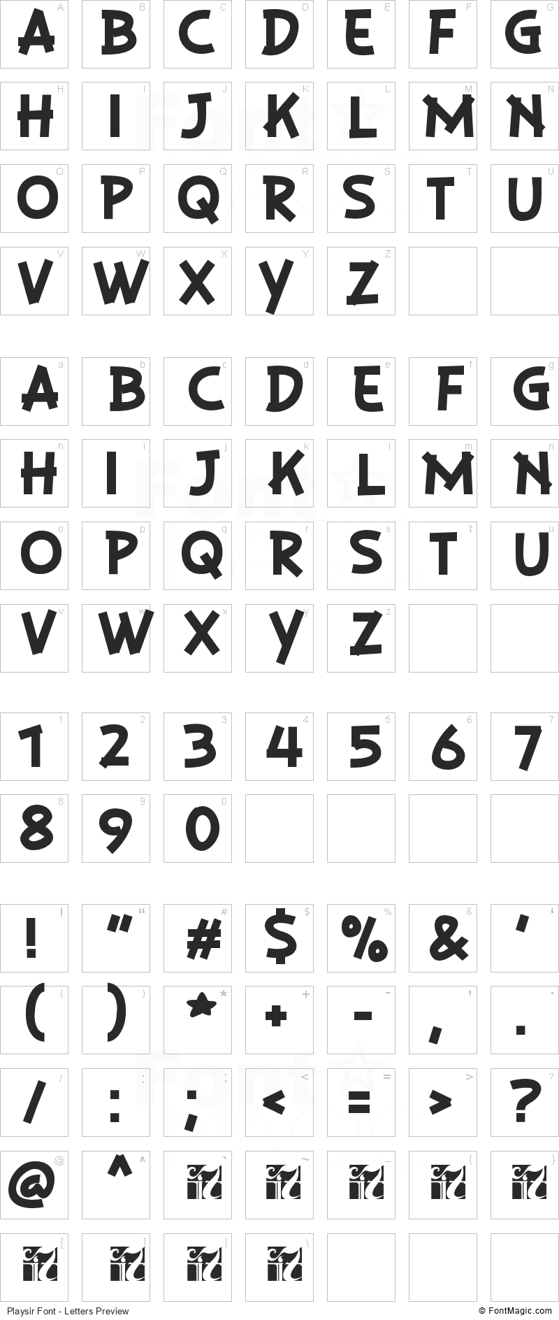 Playsir Font - All Latters Preview Chart