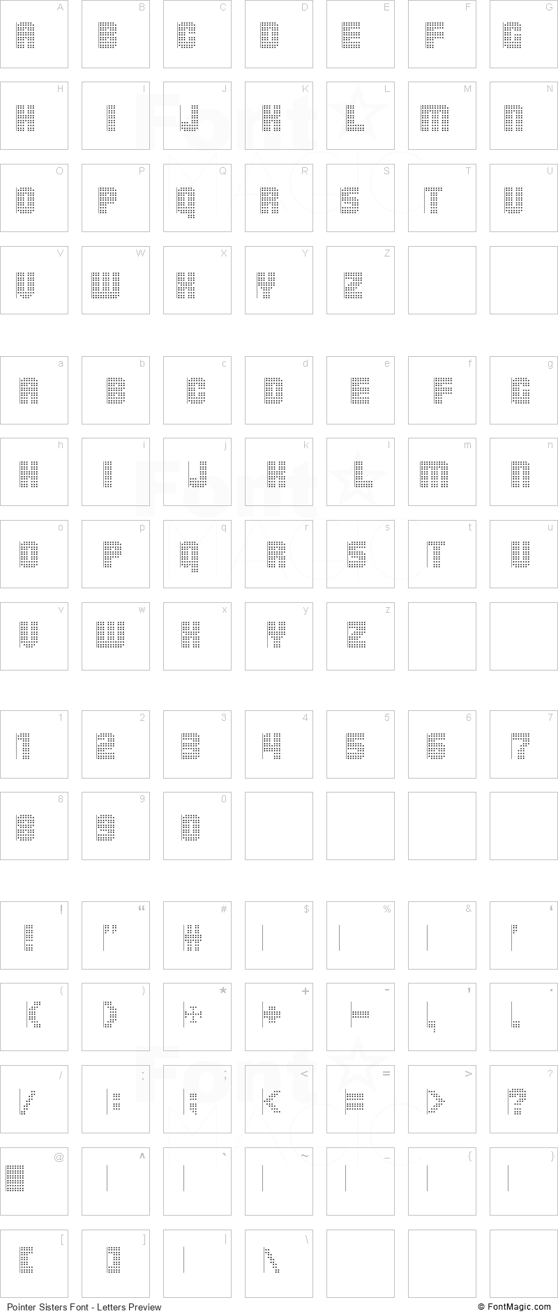 Pointer Sisters Font - All Latters Preview Chart