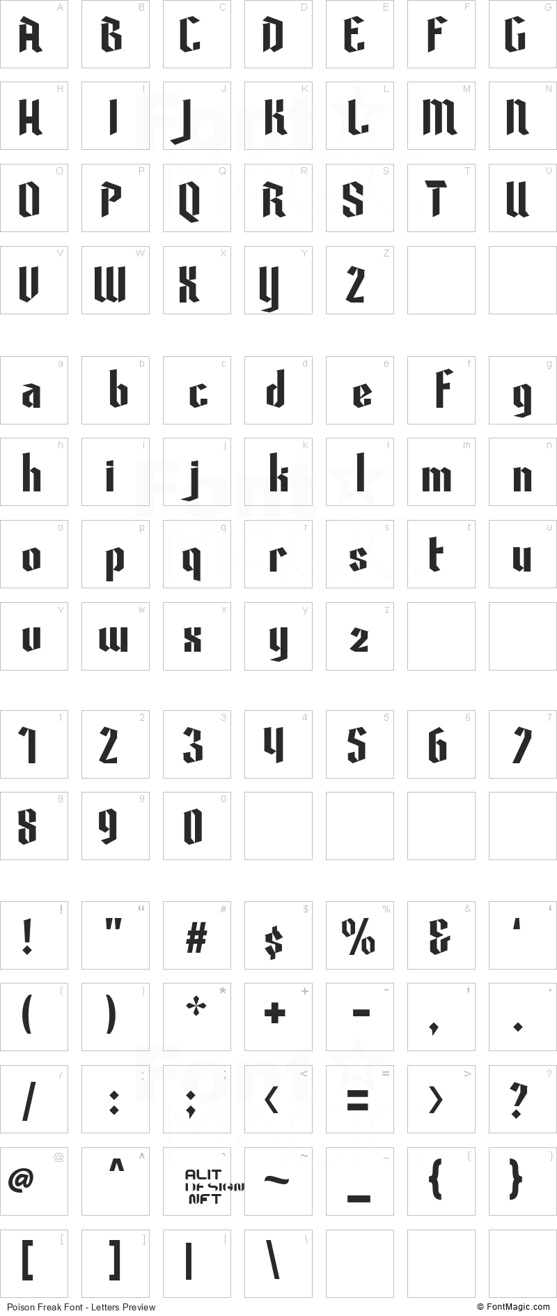 Poison Freak Font - All Latters Preview Chart