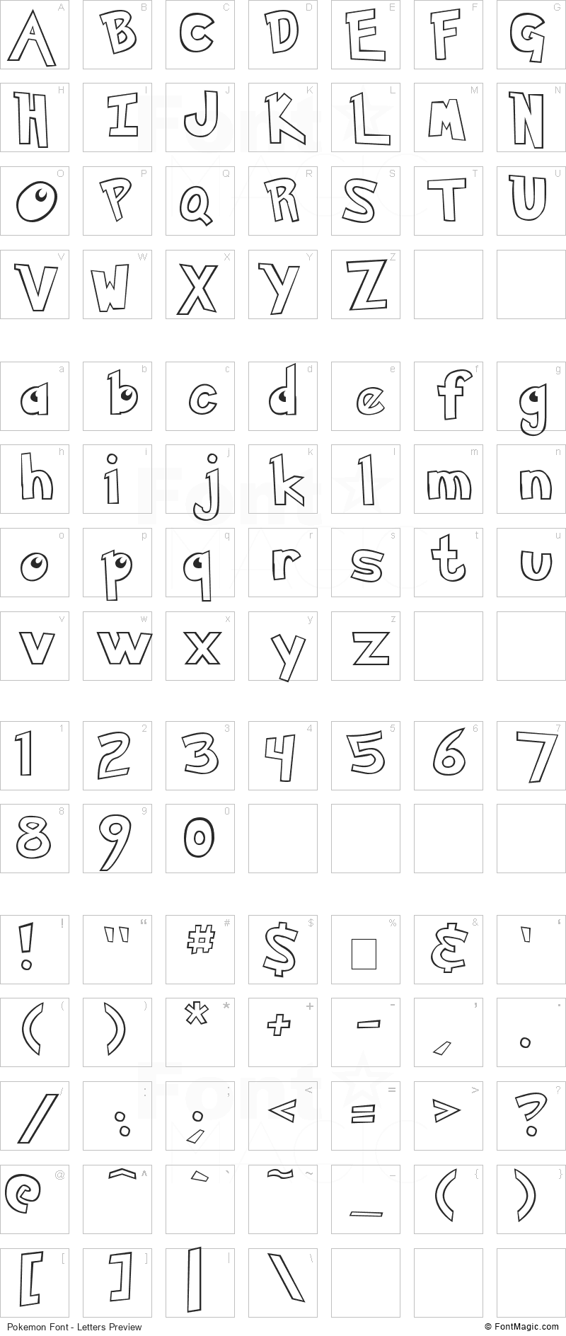 Pokemon Font - All Latters Preview Chart