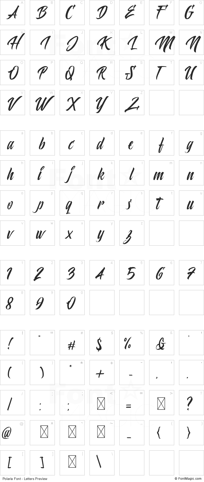 Polaria Font - All Latters Preview Chart