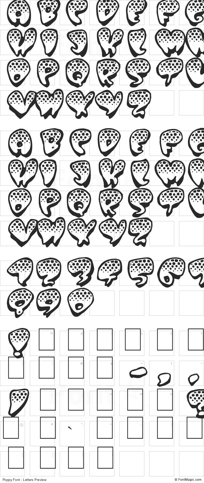 Poppy Font - All Latters Preview Chart