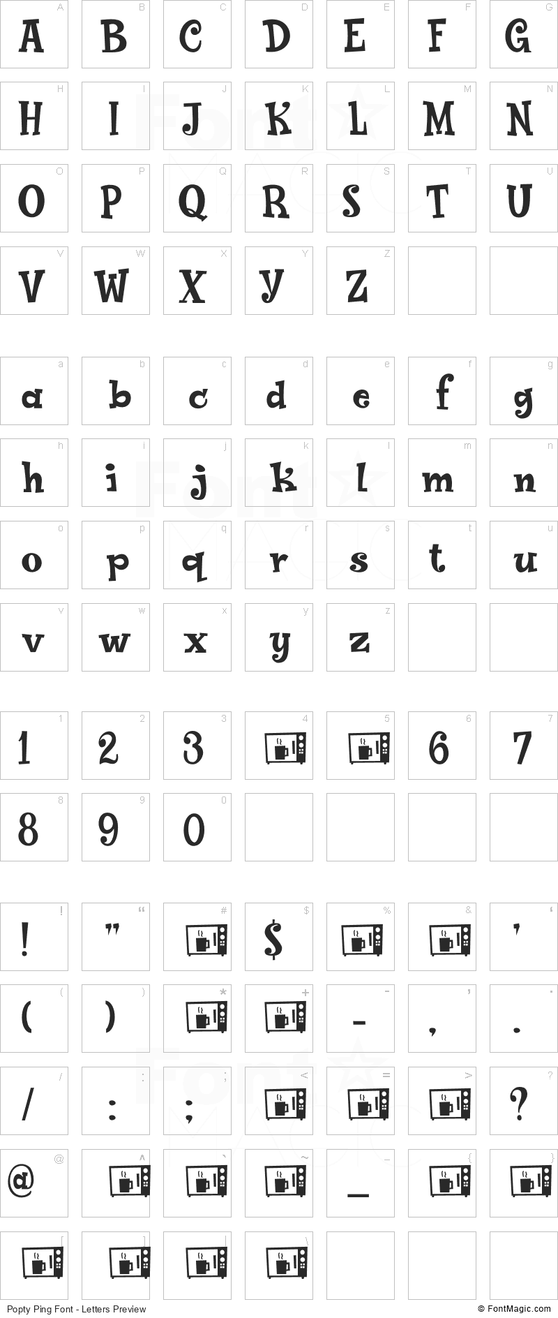 Popty Ping Font - All Latters Preview Chart