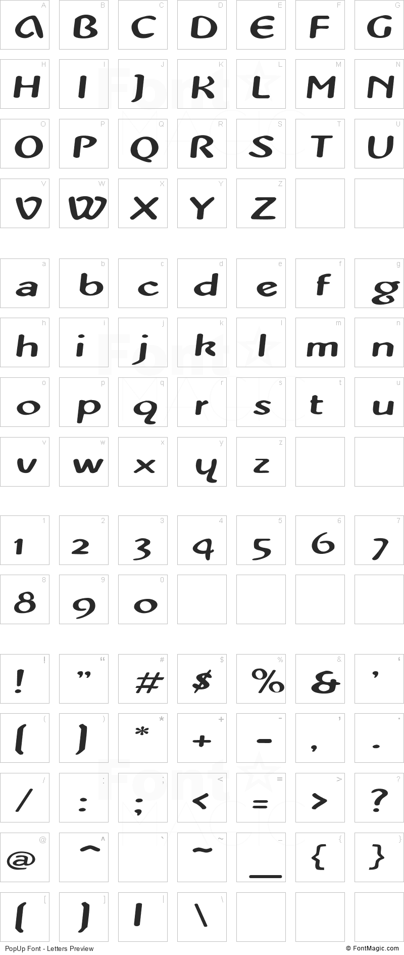 PopUp Font - All Latters Preview Chart
