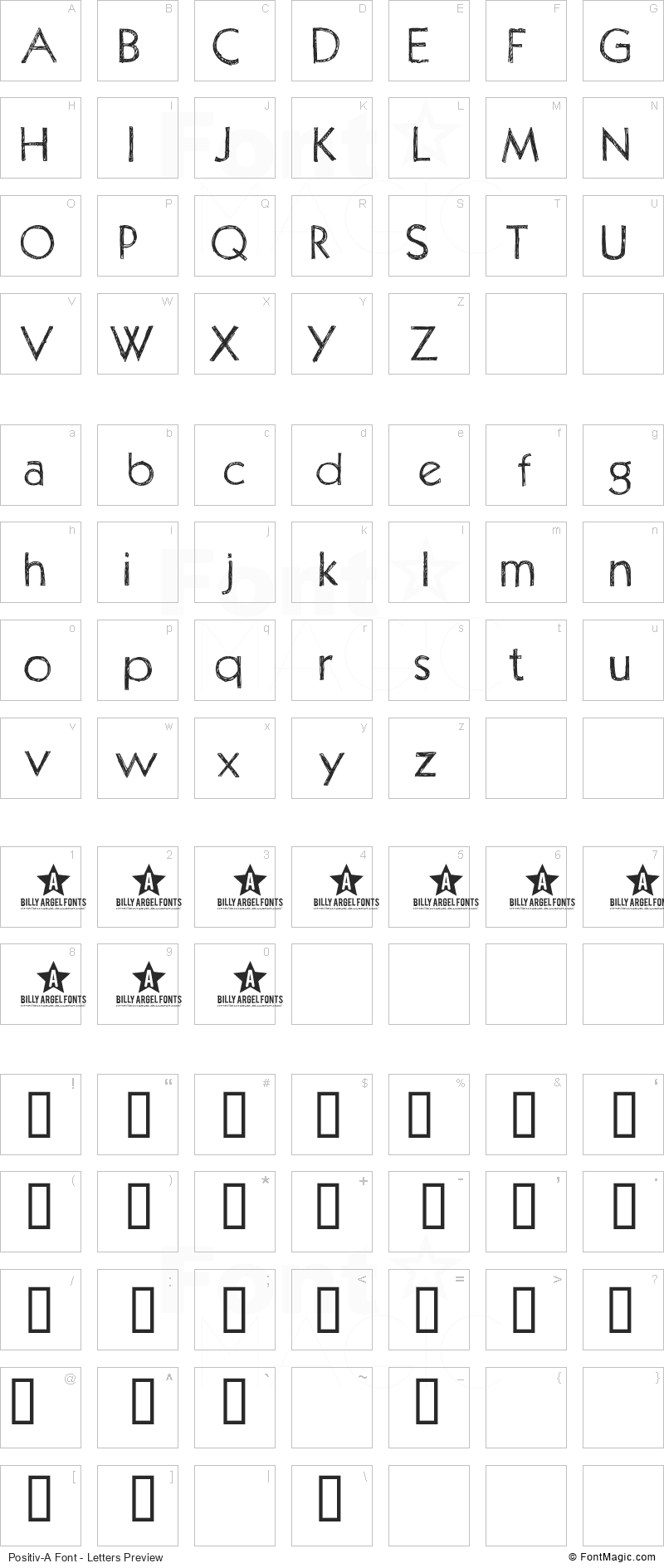 Positiv-A Font - All Latters Preview Chart