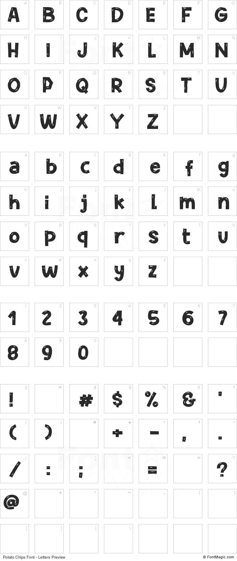 Potato Chips Font - All Latters Preview Chart