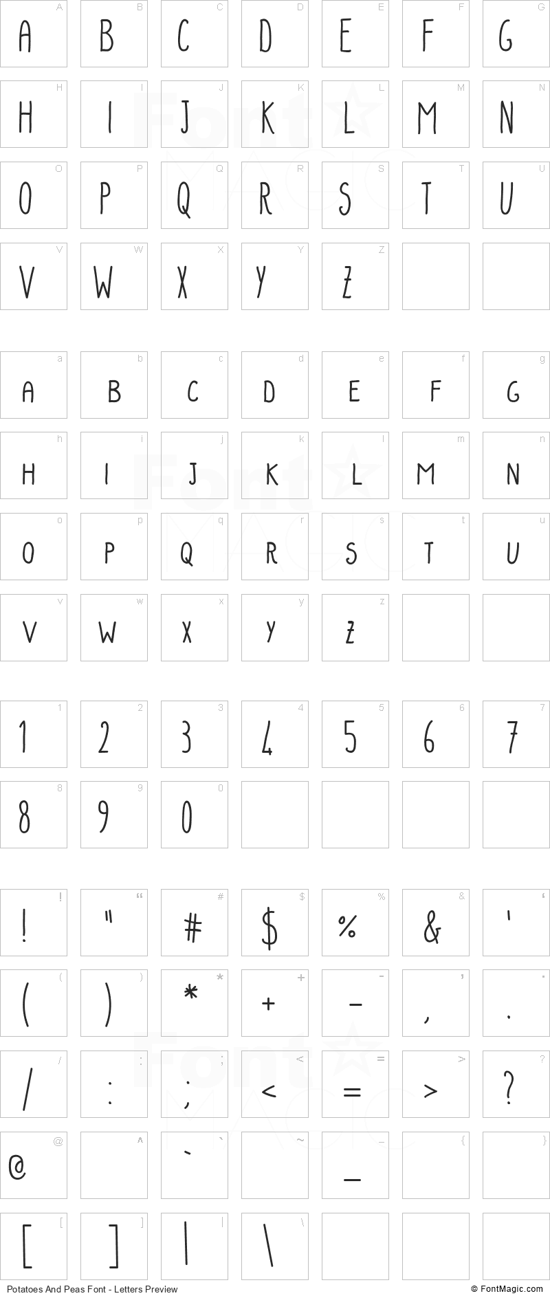 Potatoes And Peas Font - All Latters Preview Chart