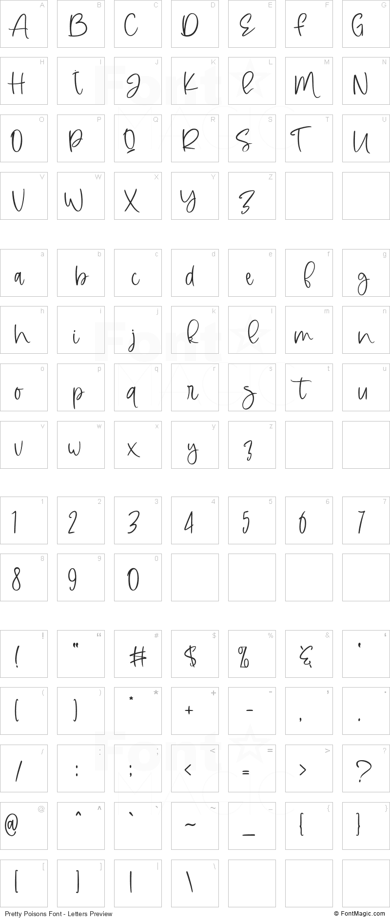 Pretty Poisons Font - All Latters Preview Chart