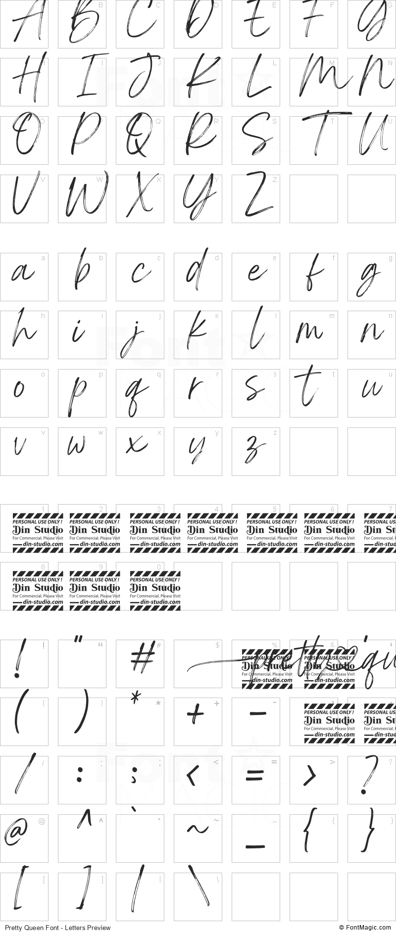Pretty Queen Font - All Latters Preview Chart