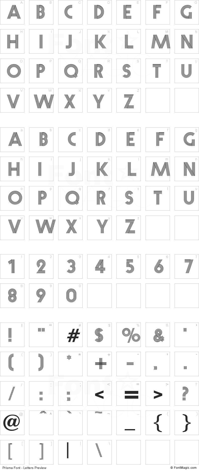 Prisma Font - All Latters Preview Chart