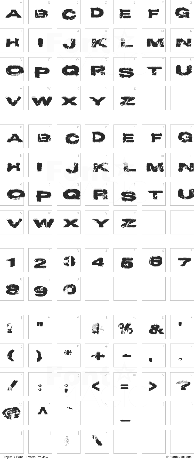 Project Y Font - All Latters Preview Chart